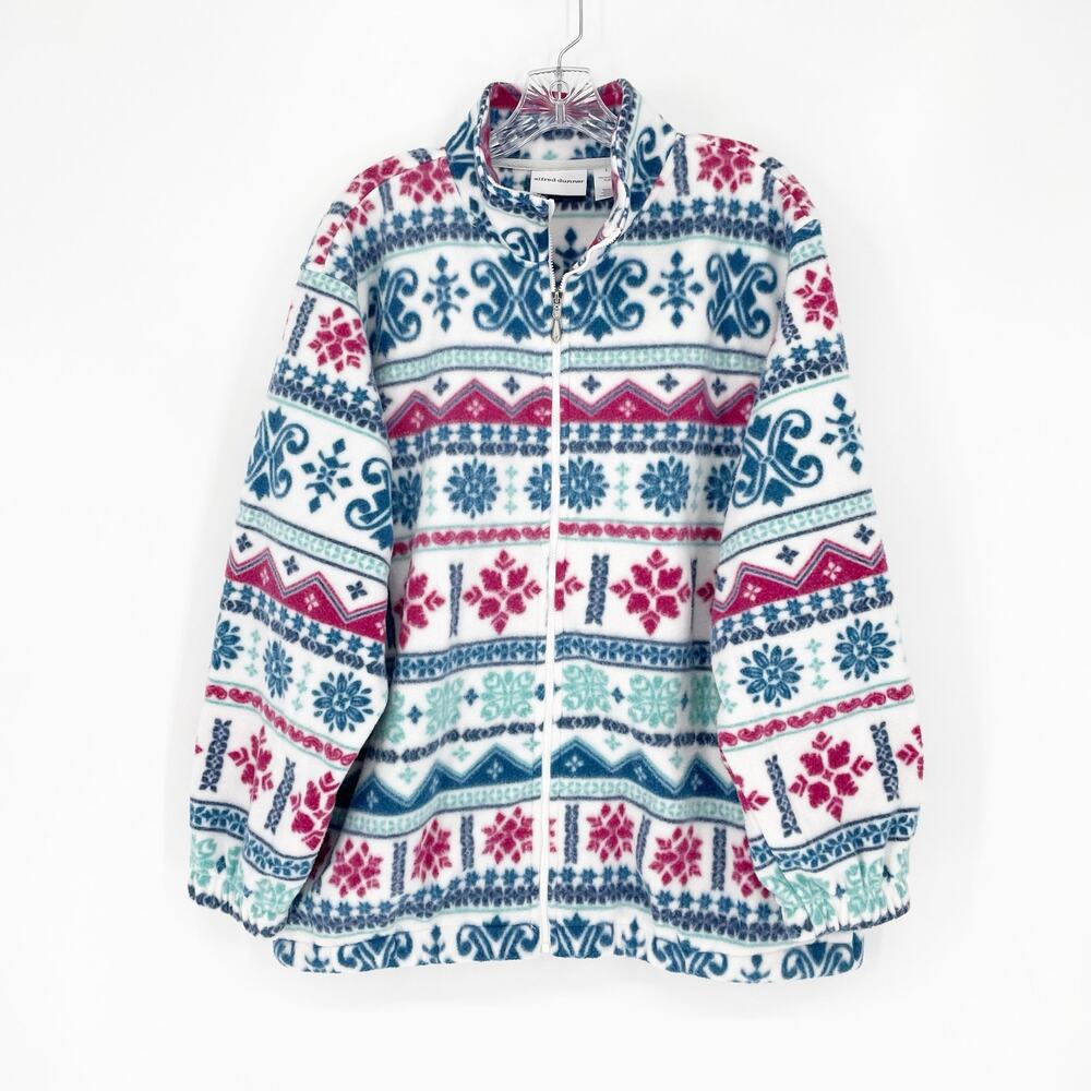 Alfred Dunner Full Zip Fleece Sweater Size Large